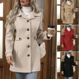 European and American autumn and winter new products, fashionable women's clothing, solid color temperament, woolen coat