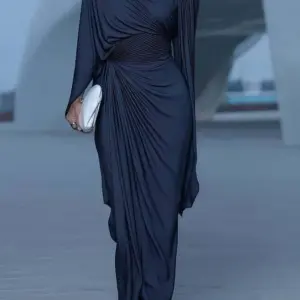 Fashion O-neck Irregular Draped Maxi Dress Women Sexy Split Bat Sleeves Solid Long Dress Elegant Temperament Slim Gowns Dresses