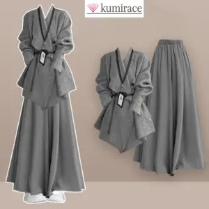 Fashion and Casual Women's Set Spring and Autumn Korean Version Knitted Sweater Top+gray Skirt Elegant Women's Two-piece Set