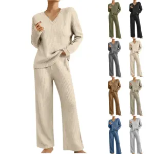 Fashionable Wide Leg Pants Set Women's Casual Two-Piece Suit Autumn Winter New Style Comfortable Polyester Long Sleeve T-Shirt