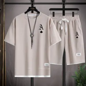 Fashionable casual men's sports suit short-sleeved T-shirt and outdoor summer sports shorts two-piece set daily casual