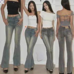 Female Jeans High Waist Elastic Micro Flared Woman Hong Kong Style Denim Bell Bottom Pants Woman Retro Oversized Boot Cut Jeans