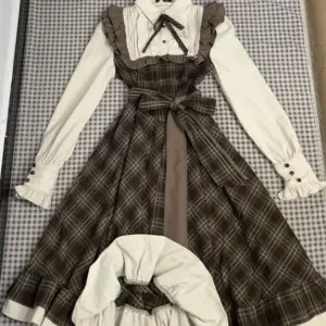 French Vintage Midi Dress Women Casual Evening Party Plaid Dress Office Lady Outwear One Piece Dress Korean Fashion Spring Chic