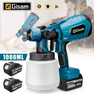 Gisam 1000ML Electric Spray Gun Home Cordless Paint Sprayer HVLP Auto Furniture Steel Coating Airbrush For Makita 18V Battery Pi