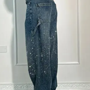 Hip Hop Shine Diamonds Denim Pants Retro Cargo Baggy Jeans Womens Jeans Rock Low Waist Wide Leg Trousers Harajuku Y2K Clothes