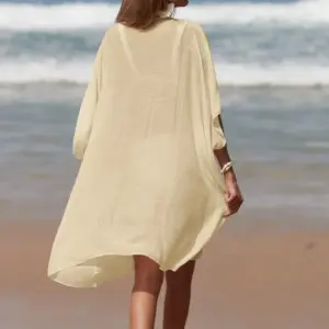Holiday Crochet Knitted Beach Cover-Ups Dress Splicing Loose Dress Solid Color Beachwear transparent Sunscreen Sexy Beach Smock