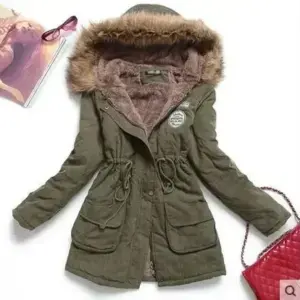 Hooded Wadded Coat Slim Parka Cotton-Padded Jacket Overcoat Winter Women Jacket Medium-Long Thicken Outwear