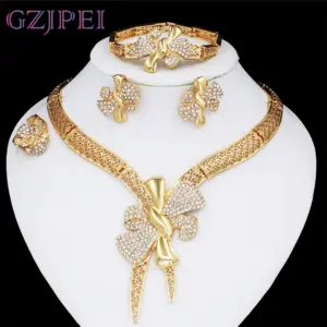 Italy 18k Gold Plated Women Jewelry Set Classic Design Bowknot Necklace Earring Bracelet And Ring 4PCS Set Jewelry Wedding Party