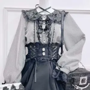 Japanese New Mine Neck Bow Shirt Blouse Niche Design Lace Doll Collar Long Sleeve Shirts 2025 Spring New Blouse Tops Girls