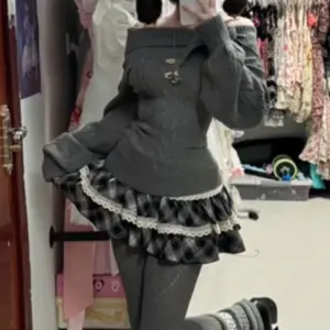 Japanese Vintage 2 Piece Set Women Preppy Rabbit Ear Overhead Waist Cinched Knitwear Sweater + Skirt Harajuku Sweet Chic Outfits