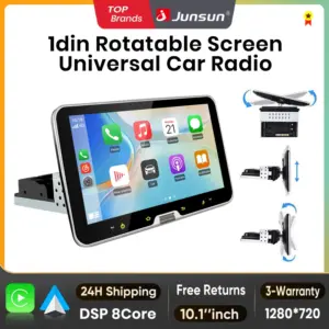 Junsun 10 inch Rotatable Touch Screen 1 Din Wireless Carplay Android Auto Car Radio Androidauto Multimedia Player WIFI BT 4G FM