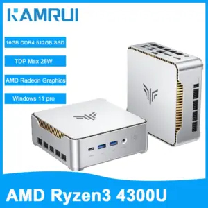 KAMRU Mini PC AMD Ryzen3 4300U 16GB DDR4 512GB M.2 SSD Up to 3.7GHz Windows 11 PRO WIFI2.4G+5G Micro Desktop Computer for Office