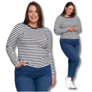 LONG SLEEVE WOMEN'S STRIPED JERSEY SHIRT CLASSIC COMFORTABLE SEA