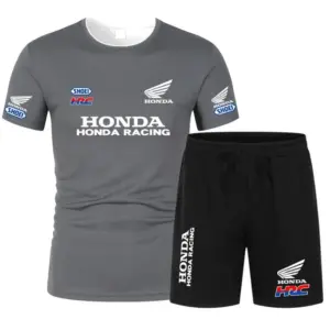Latest Honda HRC Racing Short Sleeved Shorts Set for Both Men and Women, Casual Sports Fashion for Adults and Children