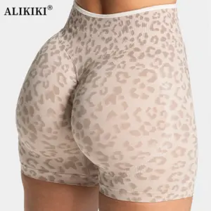 Leopard Print Yoga Shorts For Women High Waisted Sculpt Scrunch Shorts Butt Lifting Fitness Shorts Sexy Gym Booty Shorts