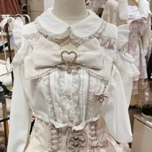 Liz Shirt Blouse Women 2025 Spring and Summer New Mine Off-the-shoulder Long-sleeved Blouses Lolita Sweet Bow Chiffon Shirt Top