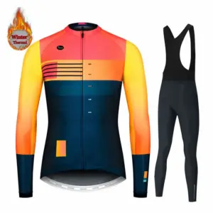 Long Sleeve Winter Cycling Clothing for Men, MTB Jersey, Thermal Fleece, Bib Pants Set, Triathlon, Spain