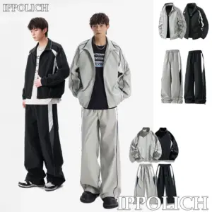 Men 2-piece Running Jacket Pants Autumn Outdoor Waterproof Color Block Casual Suit Stand Collar Coat Sports Pant Set Sportswear