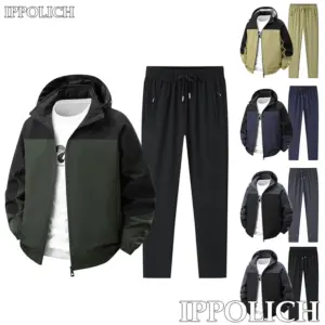 Men Spring Autumn Sport Set Comfortable Breathable Detachable Hooded Jacket Pant Set Training Morning Fitness Running Sport Suit