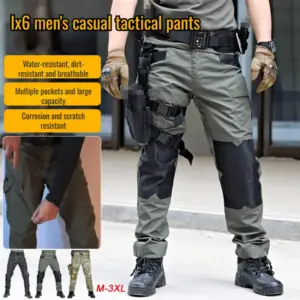 Men's Outdoor Water-Repellent Cargo Pants, Wear-Resistant Tear-Resistant Hiking Trousers, Adjustable Elastic Cuff Design