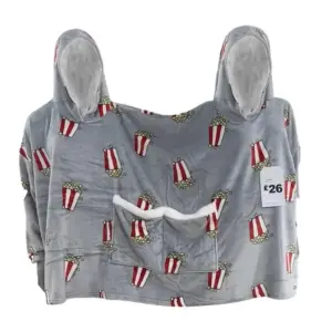 Nowy podwójny koc z kapturem z długim rękawem, polar koralowy, bielizna nocna z kapturem i wzorem popcornu, dla dwóch osób, rodzina