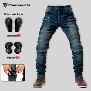 New Double Zipper Metal Style Motocross Moto Trousers Men For Woman Outdoor Riding Jeans With Protective Gear Motorcycle Pants