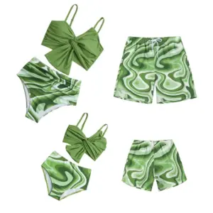 New Family Swimsuits Sets Mommy and Me Bikini Suits Father Son Swim Shorts Mother Daughter Matching Beach 2Pcs Bathing Outfits