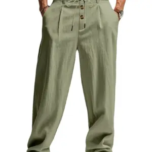New men's cotton and linen casual breathable pants, fashionable street sport pants, beach and outdoor loose straight pants