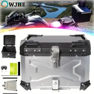 OWJHE Universal aluminum rear box for motorcycle, rear luggage case for motorcycle trunk, water resistant, toolbox, 55L,65L