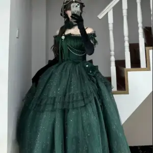 Original Design Women's Sweet Flower Wedding Dress Off-the-shoulder Girls Lolita Mesh Sparkling Fairy Party Princess Long Dress