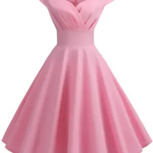 Pink Summer Dress Women V Neck Vintage Robe Elegant Retro pin up Party Office Midi Dresses