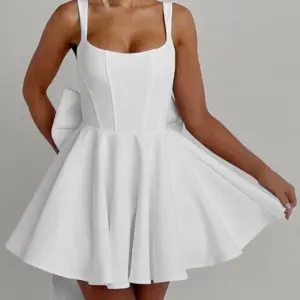 Pink White Sexy Backless Bow Elegant Dresses For Women Fashion Sleeveless Ball Gown Party Mini Dress