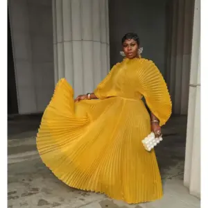 Plus Size Elastic Women's Miyake Pleated Dress Pleated Long Dress Funky Premium European American Style Birthday Party 57inches