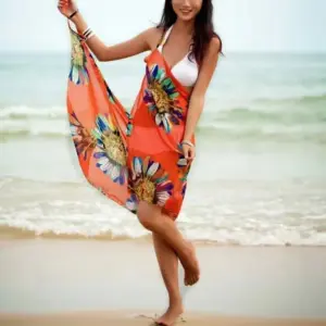 Printed Cover-ups Sexy Beach Dress Women Halter Sling Chiffon Beach Towel Bikini Wrap Pareo Skirts Open-Back Swimwear