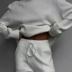 REALEFT Autumn Winter 2 Pieces White Women's Sets Knitted Tracksuit Turtleneck Sweater and Straight Jogging Pant Suits 2023 New