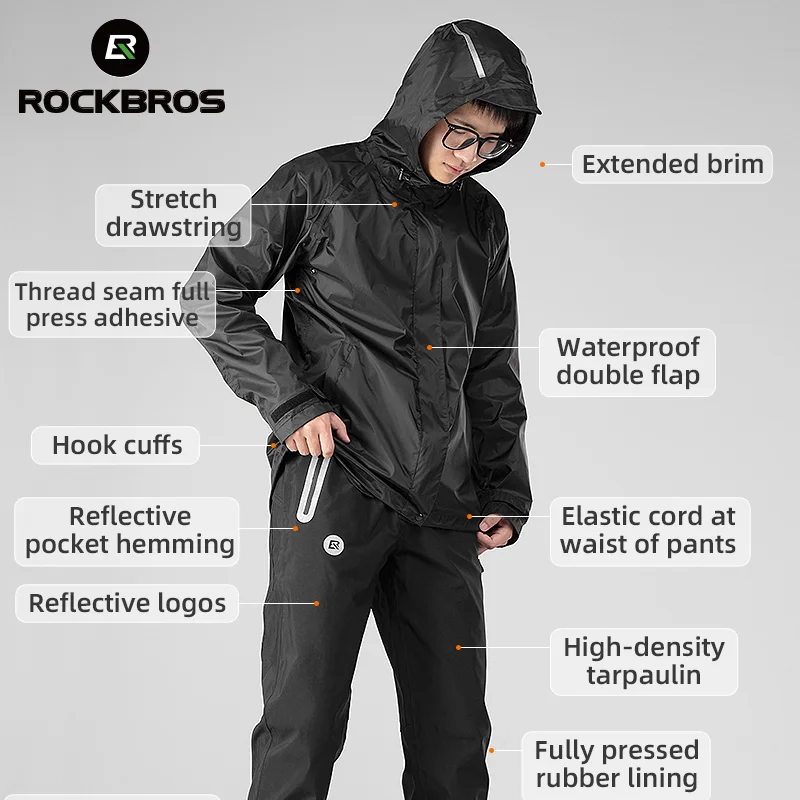 ROCKBROS Cycling Jacket Sets Bicycle Raincoat Reflective Breathable Outdoor Sport Clothing Windcoat Jersey Pants Suit Ciclismo