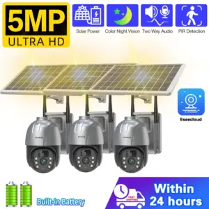 Rechargeable Battery 5MP WiFi Solar CCTV Security Camera System PIR Human Detection PTZ IP Camera Solar Panel Video Surveillance