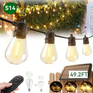 S14 Solar String Lights Outdoor 49.2FT Waterproof Shatterproof Bulbs With Remote High-Brightness Wedding Party Patio Lights