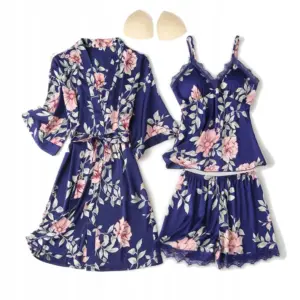 SEKSUALNA DAMSKA KOMPLETNA SATYNOWA KOSZULA ŁAZIENKOWA 3W1 SOJAM NOCNA USTA