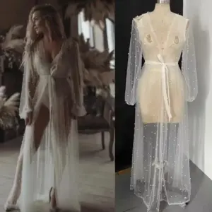 SINGREINY Elegant Sheer Caridigan Long Robes Female Lace Up Solid Long Sleeve Robes Fashion Women Transparent Lace Sensual Robes