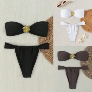 Seksowny komplet bikini z wycięciami – modny strój kąpielowy dla bogiń plaży. Oszałamiający, dwuczęściowy strój kąpielowy bez ramiączek dla kobiet.