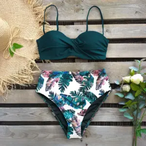 Sexy Leaf Print Bikini 2025 Female Swimsuit Women Swimwear Thong Push Up Bikinis Set High Waist Swimming Suits for Bathing Suit