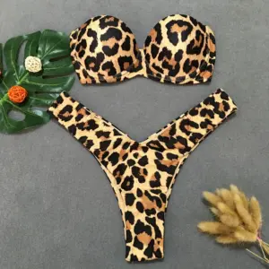 Sexy Leopard Bikini 2023 Push Up Bandeau Swimsuit Female Swimwear Women Thong Bikinis Set Bather Beachwear Bathing Suit Pool