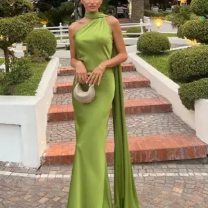 Sexy Satin Ribbon Party Dress Women Elegant Halter Backless Off Shoulder Sleeveless Female Dresses 2024 Summer Solid Robe Gown