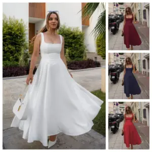 Sexy Square Collar Women Maxi Dress White Spaghetti Strap High Waist Dress Female Summer Slim Elegant Party Clubwear