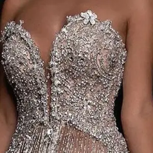 Sexy Strapless Hip Party Dress Ladies Elegant Wrap Chest High Waist Party Dress Fashion Summer Tassel Sequin Slim Fit Long Dress