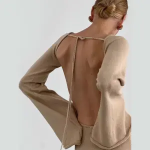 Prześwitująca, seksowna, dzianinowa, szydełkowa tunika, narzutka plażowa, damska, z rozszerzanymi rękawami, krótka sukienka plażowa