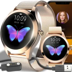 Smartwatch Retoo MobileTech z alarmem i 5 tarczami Bluetooth, krokomierzem i opaską monitorującą sen dla kobiet