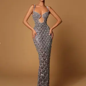 Sparkling Sequin Mermaid Gown with Deep V-Neck and Cutout Detail