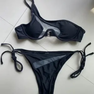 Bikini z siateczki z fiszbinami na jedno ramię, z paskiem w kształcie litery V, damskie, kostium kąpielowy, dwuczęściowy, komplet bikini typu push-up, kostium kąpielowy